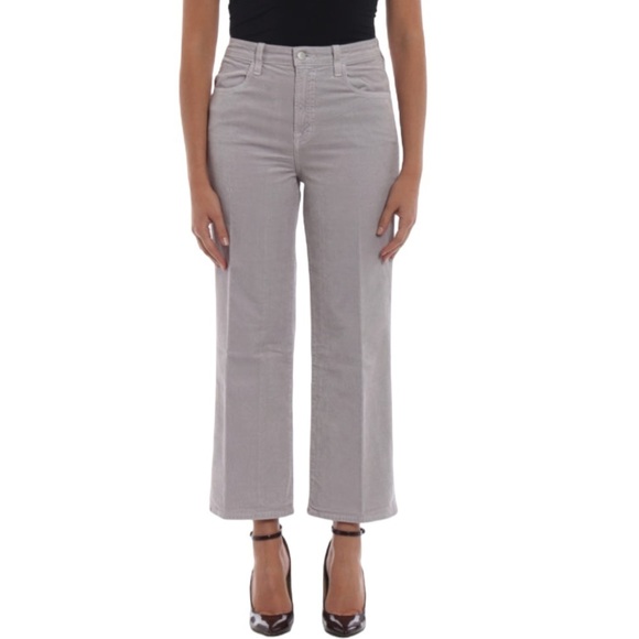 J Brand Joan Corduroy High Rise Wide Leg Crop Pants Light Mars Grey Silver Sz 30 - Picture 13 of 15